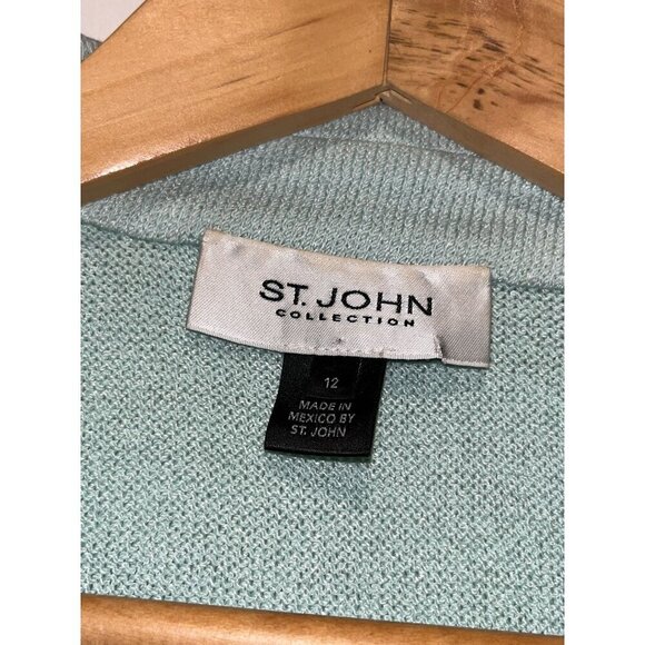 St. John Collection Mint Green One Button Closure Knit Blazer Women's Size 12 - Picture 6 of 10